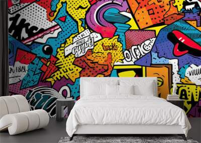 Pop art collage 90s seamless repeat pattern [Generative AI]
 Wall mural